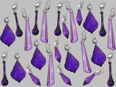 24 Purple Lilac Chandelier Drops Crystals Beads Cut Glass Droplets Lamp Light Parts Prisms