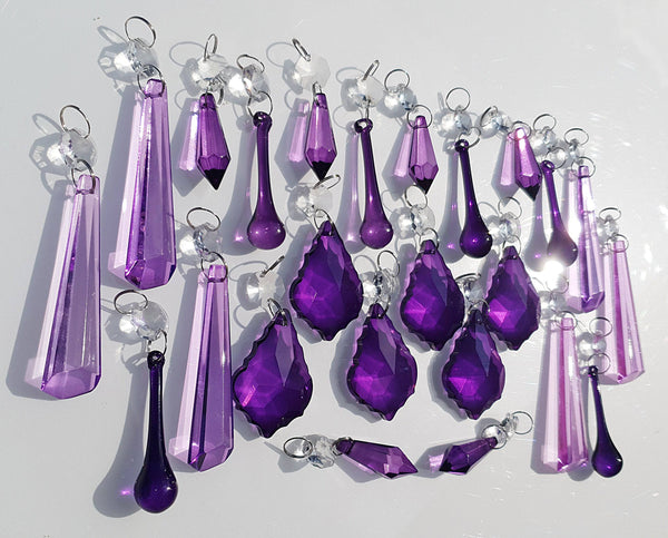 24 Purple Lilac Chandelier Drops Crystals Beads Cut Glass Droplets Lamp Light Parts Prisms 1
