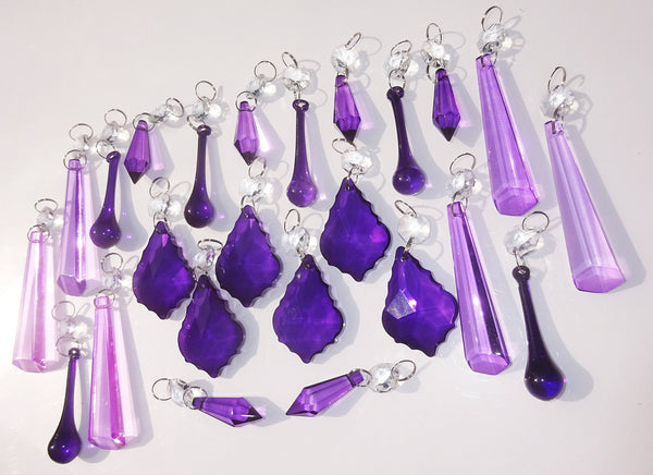 24 Purple Lilac Chandelier Drops Crystals Beads Cut Glass Droplets Lamp Light Parts Prisms 2
