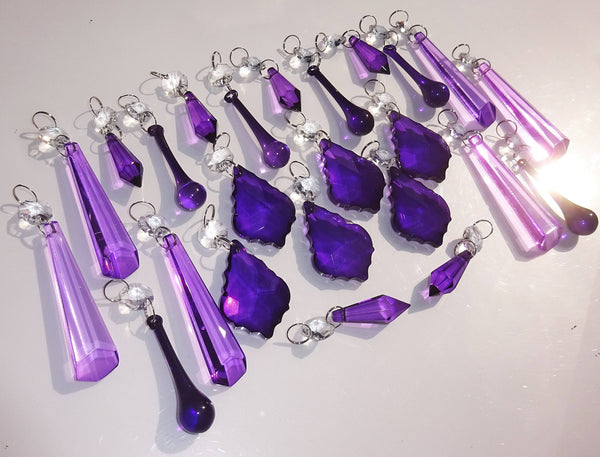 24 Purple Lilac Chandelier Drops Crystals Beads Cut Glass Droplets Lamp Light Parts Prisms 4