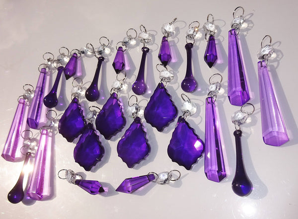 24 Purple Lilac Chandelier Drops Crystals Beads Cut Glass Droplets Lamp Light Parts Prisms 5