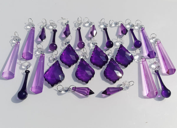 24 Purple Lilac Chandelier Drops Crystals Beads Cut Glass Droplets Lamp Light Parts Prisms 6