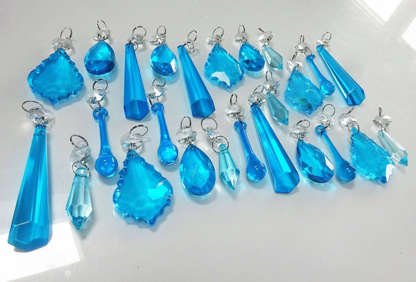 25 Turquoise Teal Chandelier Drops Beads Prisms Cut Glass Crystals Droplets Light Lamp Parts - Seear Lights