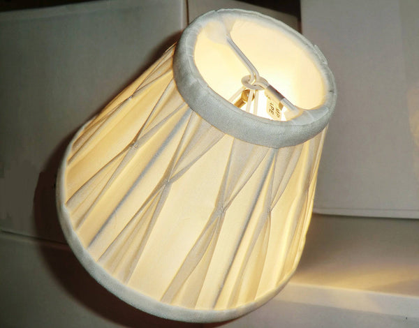 Cream Clip On Bulb Candle Lampshade 6 Inch Chandelier Shade Pleated Poly Silk 3