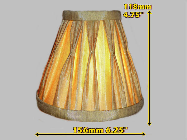 Antique Gold Clip On Bulb Candle Lampshade 6 Inch Chandelier Shade Pleated Poly Silk 1