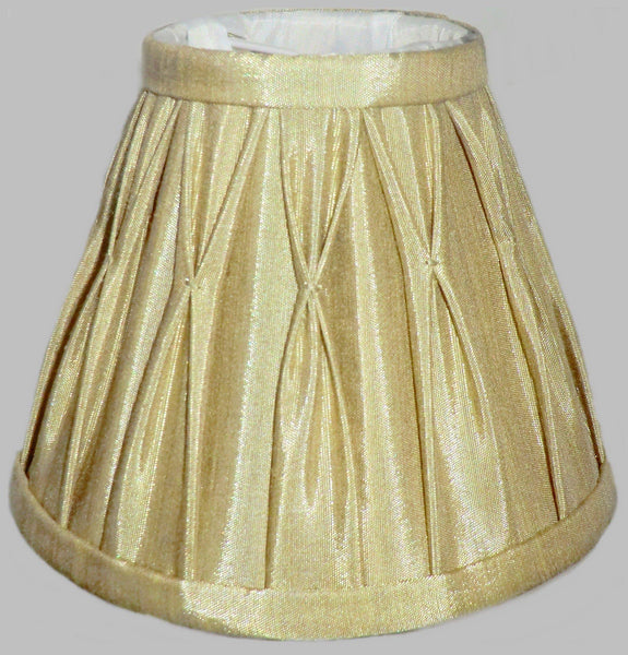 Antique Gold Clip On Bulb Candle Lampshade 6 Inch Chandelier Shade Pleated Poly Silk 3