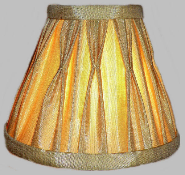 Antique Gold Clip On Bulb Candle Lampshade 6 Inch Chandelier Shade Pleated Poly Silk 4