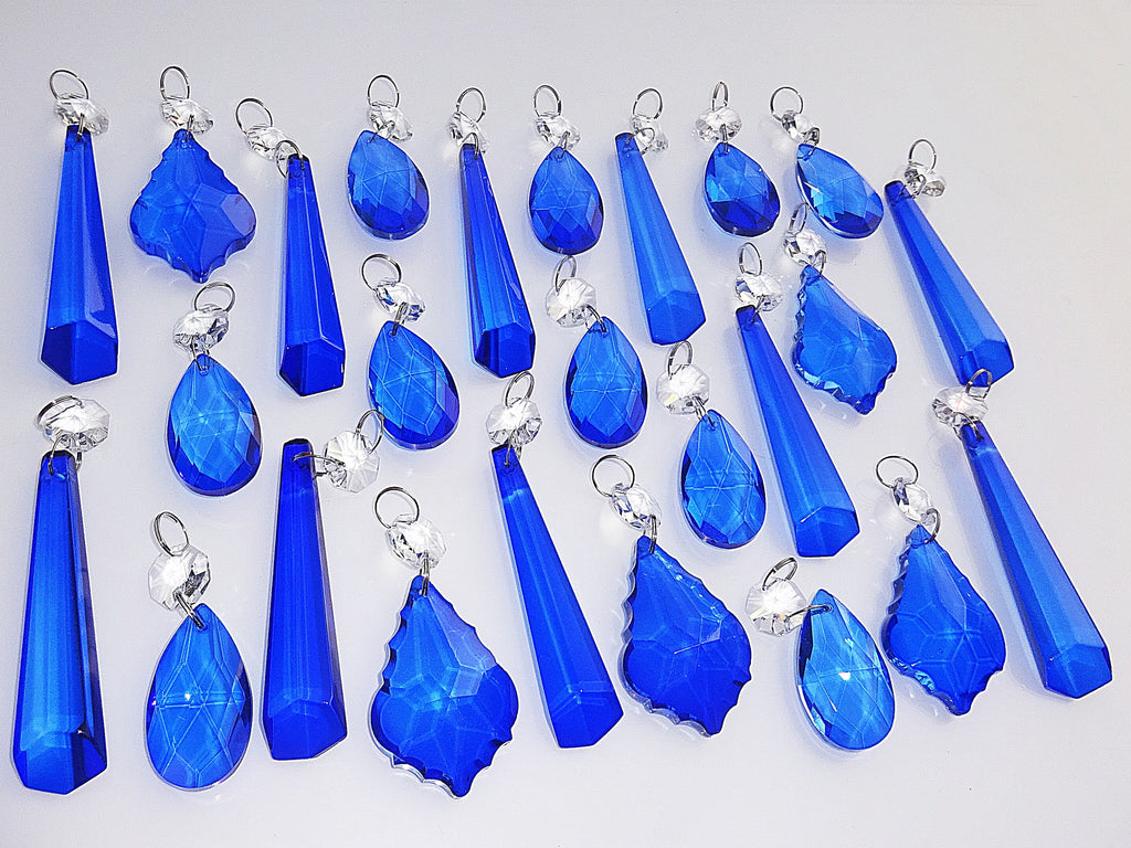 25 Royal Blue Chandelier Drops Cut Glass Crystals Beads Prisms Droplets Light Lamp Parts 1