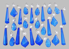 25 Cobalt Blue Chandelier Drops Cut Glass Crystals Beads Prisms Droplets Light Lamp Parts