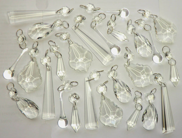 25 Chandelier Drops Clear Cut Glass Crystals Beads Prisms Transparent Droplets Bundle 6