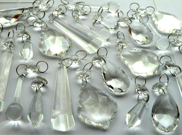 25 Chandelier Drops Clear Cut Glass Crystals Beads Prisms Transparent Droplets Bundle 4