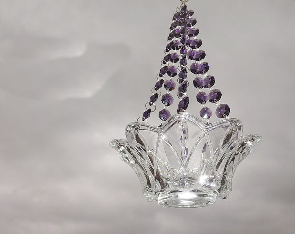 Purple Glass Chandelier Tea Light Candle Holder Wedding Event or Garden Feature 2