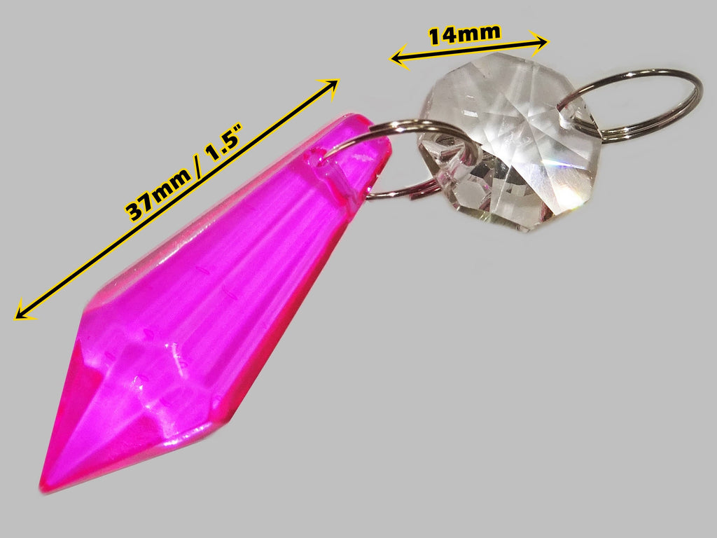 Hot Pink Cut Glass Torpedo 37 mm 1.5" Chandelier Crystals Drops Beads Droplets Light Parts 1