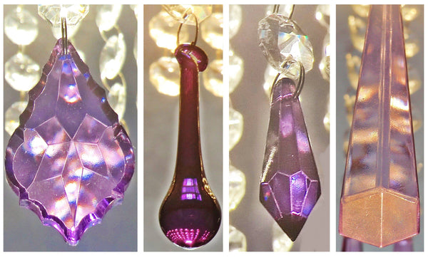 24 Purple Lilac Chandelier Drops Crystals Beads Cut Glass Droplets Lamp Light Parts Prisms 12