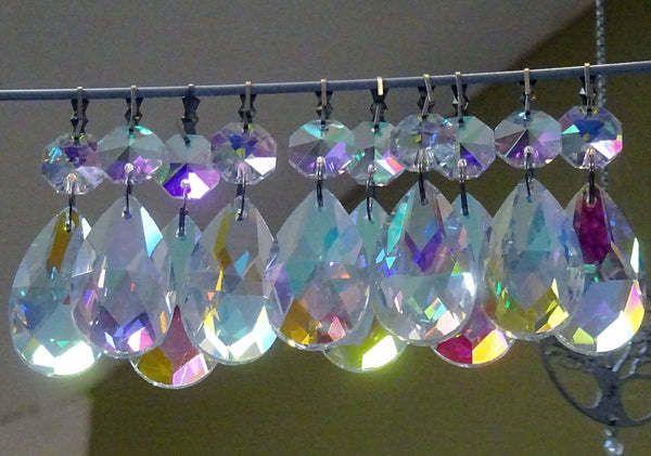 12 Aurora Borealis AB Oval 37mm 1.5" Chandelier Crystals Drops Beads Droplets Christmas Decorations 4