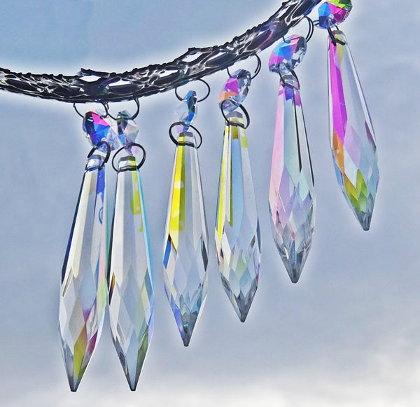 12 Aurora Borealis 76 mm 3" Icicle Chandelier Crystals Drops Beads Droplets Christmas Decorations 7