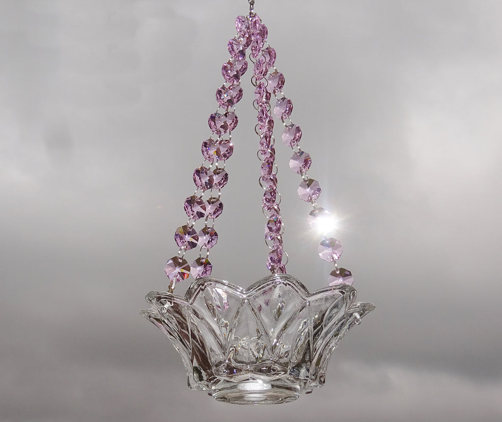 Pink Glass Chandelier Tea Light Candle Holder Wedding Event or Garden Feature 1