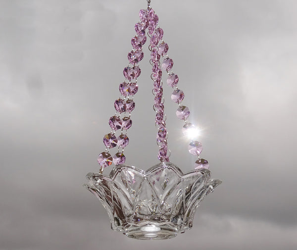 Pink Glass Chandelier Tea Light Candle Holder Wedding Event or Garden Feature 1
