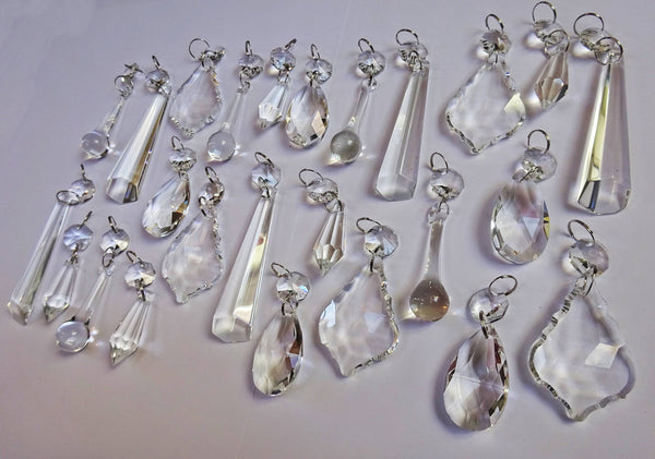 25 Chandelier Drops Clear Cut Glass Crystals Beads Prisms Droplets Lamp Light Parts Tree Decorations - Seear Lights