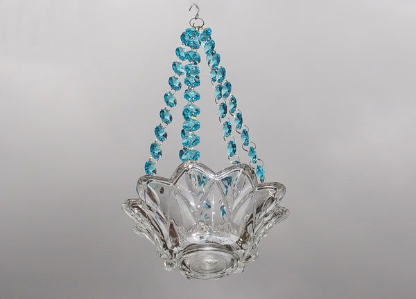 Aqua Teal Glass Chandelier Tea Light Candle Holder Wedding Event or Garden Feature 4