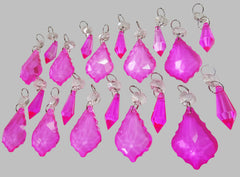 20 Hot Pink Chandelier Drops Crystals Droplets Beads Cut Glass Prisms Lamp Light Parts Drops