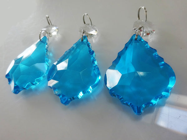 Teal Blue Cut Glass Leaf 50 mm 2" Chandelier Crystals Drops Beads Droplets Light Lamp Parts 2