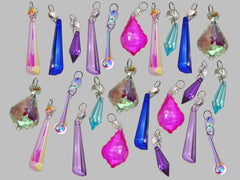 24 Mixed Colour Chandelier Cut Glass Crystals Drops Christmas Tree Decorations Droplets Beads