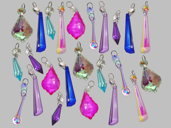 24 Mixed Colour Chandelier Cut Glass Crystals Drops Christmas Tree Decorations Droplets Beads 2