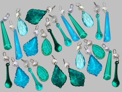 24 Mixed Sea Glass Colour Chandelier Cut Glass Crystals Drops Christmas Tree Decorations Droplets Beads
