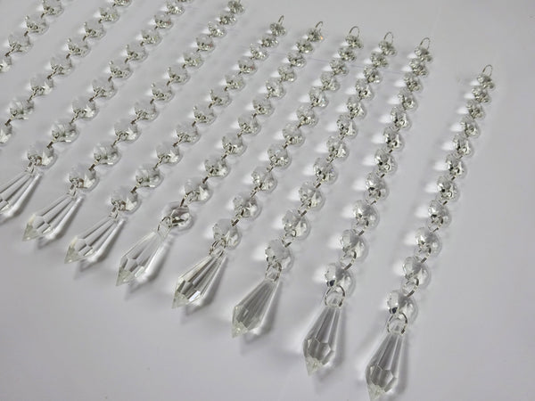 1 Chain Strand Clear Glass Torpedo 10 inch Chandelier Drops Crystals Beads Garland 6