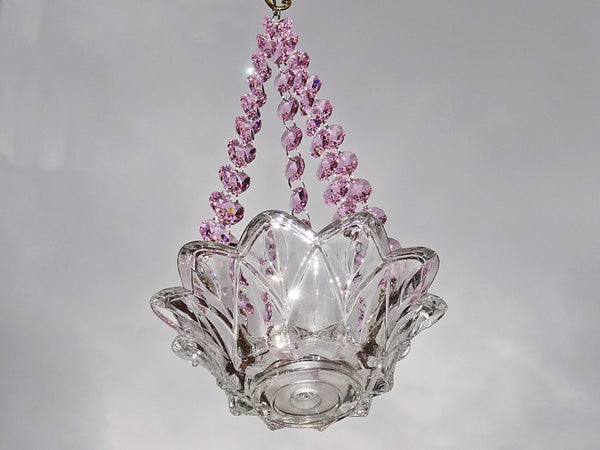 Pink Glass Chandelier Tea Light Candle Holder Wedding Event or Garden Feature 4