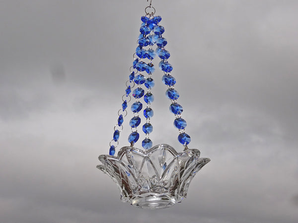 Blue Glass Chandelier Tea Light Candle Holder Wedding Event or Garden Feature 1