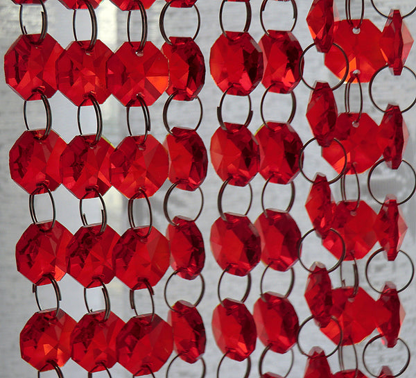 Antique Art Deco Antique Regal Red Chandelier Drops Parts Cut Glass Crystals Prism Droplets Beads Charms Christmas Tree Wedding Decoration Vintage 2m Garlands 3