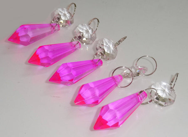 Hot Pink Cut Glass Torpedo 37 mm 1.5" Chandelier Crystals Drops Beads Droplets Light Parts 4