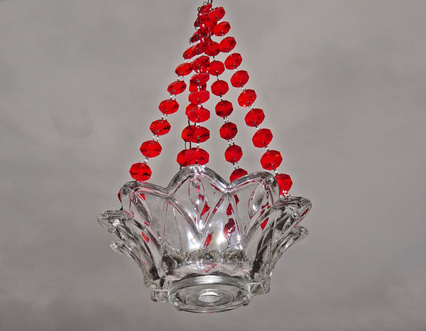 Red Glass Chandelier Tea Light Candle Holder Wedding Event or Garden Feature 1