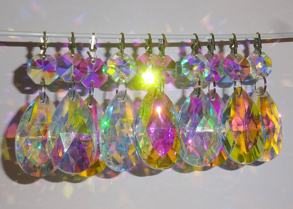 12 Aurora Borealis AB Oval 37mm 1.5" Chandelier Crystals Drops Beads Droplets Christmas Decorations 6