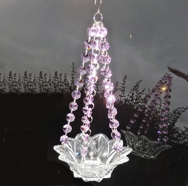 Pink Glass Chandelier Tea Light Candle Holder Wedding Event or Garden Feature 7