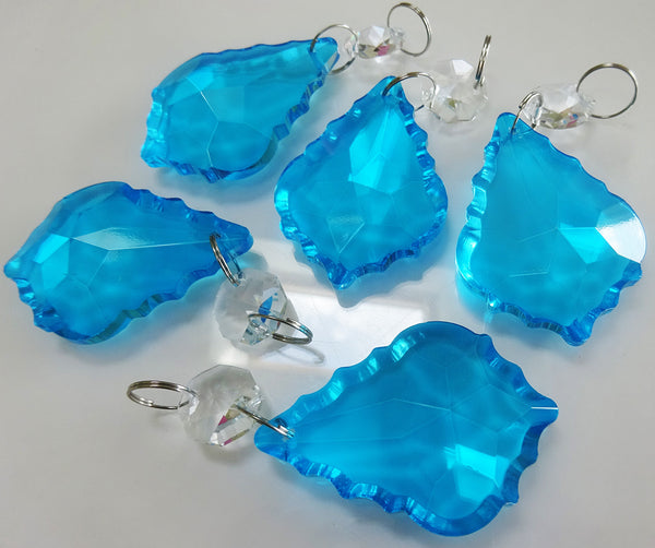 Teal Blue Cut Glass Leaf 50 mm 2" Chandelier Crystals Drops Beads Droplets Light Lamp Parts 6