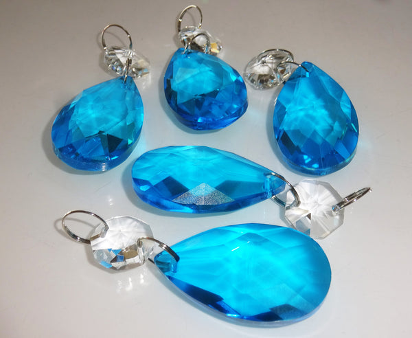Teal Blue Cut Glass Oval 37 mm 1.5" Chandelier Crystals Drops Beads Droplets Light Parts 6