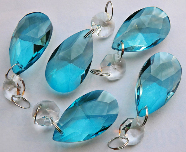 Teal Blue Cut Glass Oval 37 mm 1.5" Chandelier Crystals Drops Beads Droplets Light Parts 2
