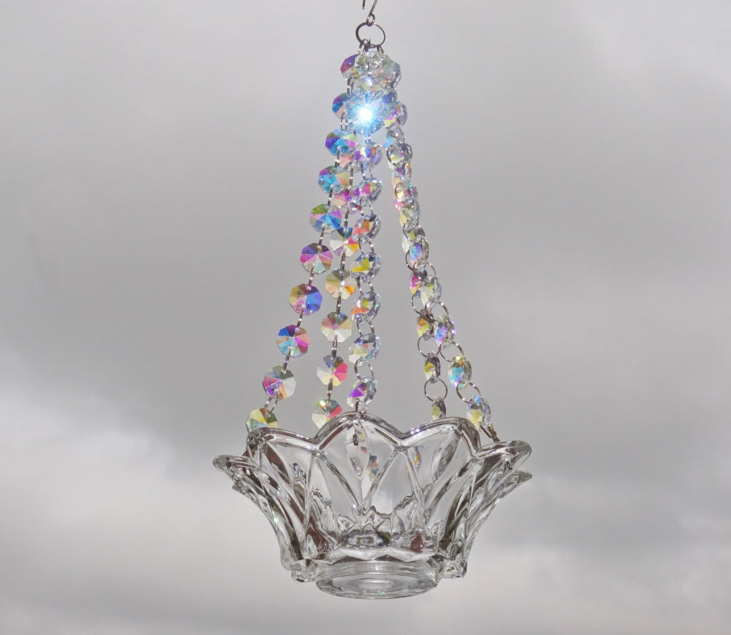 Aurora Borealis AB Glass Chandelier Tea Light Candle Holder Wedding Event or Garden Feature 5