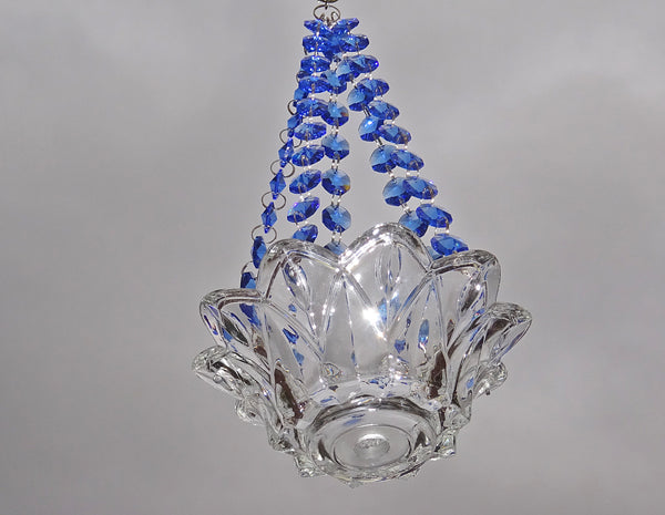 Blue Glass Chandelier Tea Light Candle Holder Wedding Event or Garden Feature 4