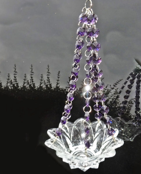 Purple Glass Chandelier Tea Light Candle Holder Wedding Event or Garden Feature 5