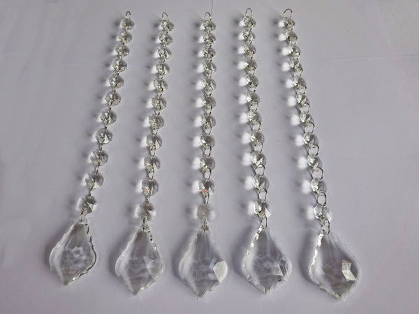 1 Chain Strand Clear Glass Leaf 10.8 inch Chandelier Drops Crystals Beads Garland 4