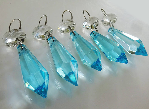 25 Turquoise Teal Chandelier Drops Beads Prisms Cut Glass Crystals Droplets Light Lamp Parts - Seear Lights