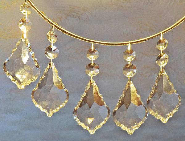Clear XL 3" Leaf Chandelier Crystals Cut Glass Drops Prisms Beads Droplets Pendalogues 5