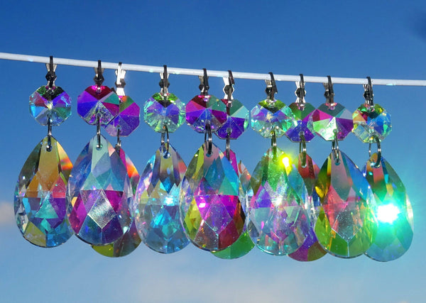 12 Aurora Borealis AB Oval 37mm 1.5" Chandelier Crystals Drops Beads Droplets Christmas Decorations 5