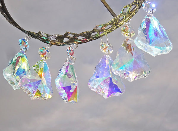 12 Aurora Borealis 50mm 2" Bell Chandelier Glass Crystals Beads AB Droplets Christmas Decorations 10