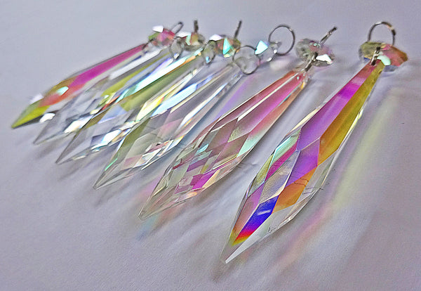 Aurora Borealis 76 mm 3" 32 Facet Icicle Chandelier Cut Glass Crystals Drops Beads AB Droplets 3