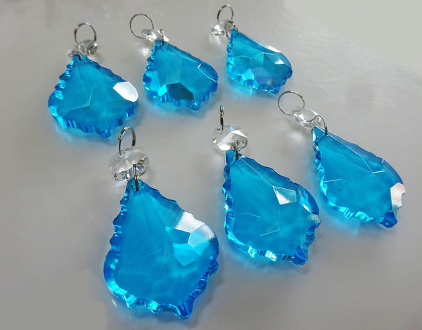 Teal Blue Cut Glass Leaf 50 mm 2" Chandelier Crystals Drops Beads Droplets Light Lamp Parts 8